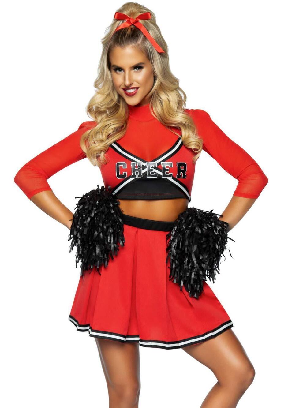 6220 3 Pc Cheerleader Cutie Costume with Crop Top Skirt Poms Multi